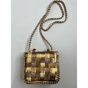 Vintage CEM Woven Leather Gold Copper & Silver Crossbody Purse